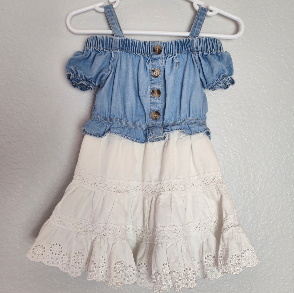 Calvin Klein Girls Off  The Shoulder Jean Ruffle Dress Size 2T - Picture 1 of 6